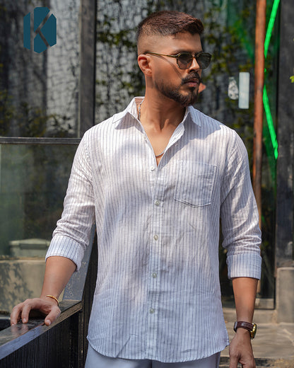 White Pinstripe Full Sleeve Shirt - Premium Remi Cotton
