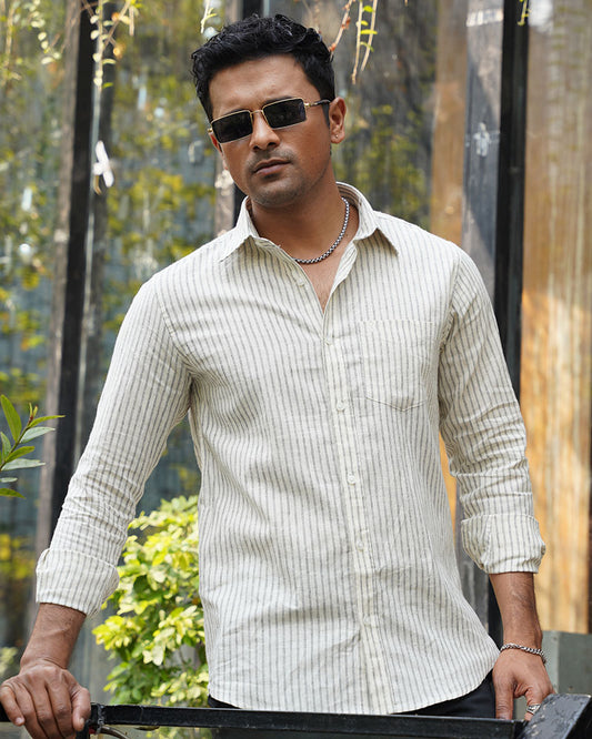 Brown & Black Stripe Full Sleeve Shirt - Premium Remi Cotton