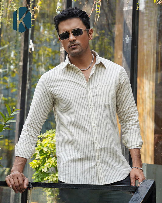 Brown & Black Stripe Full Sleeve Shirt - Premium Remi Cotton