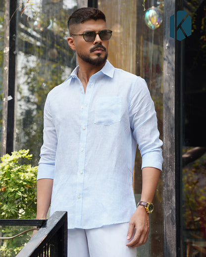 Sky Blue Fine Pinstripe Full Sleeve Shirt — Remi Cotton