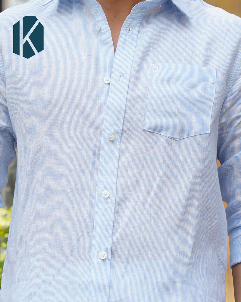 Sky Blue Fine Pinstripe Full Sleeve Shirt — Remi Cotton