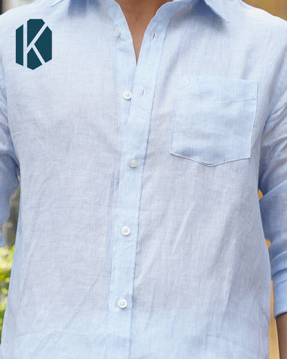 Sky Blue Fine Pinstripe Full Sleeve Shirt — Remi Cotton