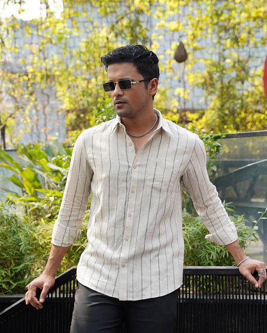 Beige & Black Stripe Full Sleeve Shirt - Premium Remi Cotton
