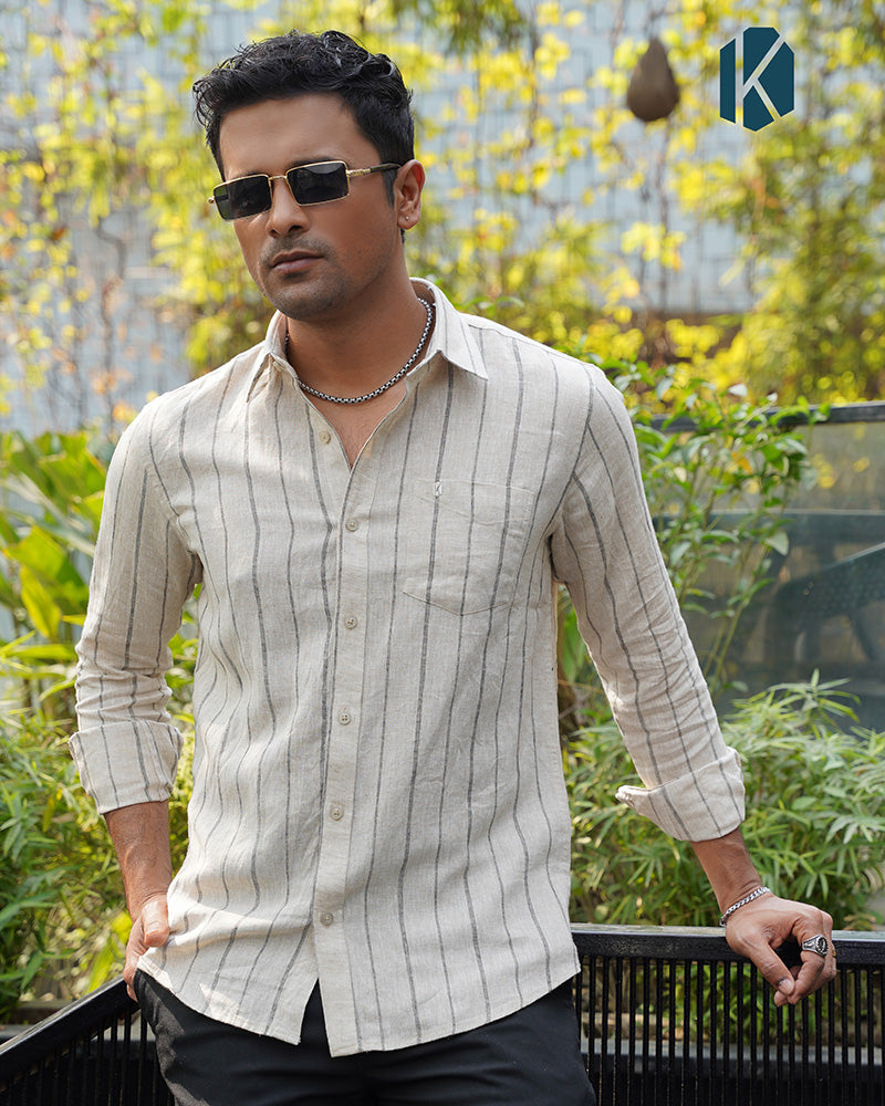 Beige & Black Stripe Full Sleeve Shirt - Premium Remi Cotton