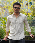 Beige & Black Stripe Full Sleeve Shirt - Premium Remi Cotton