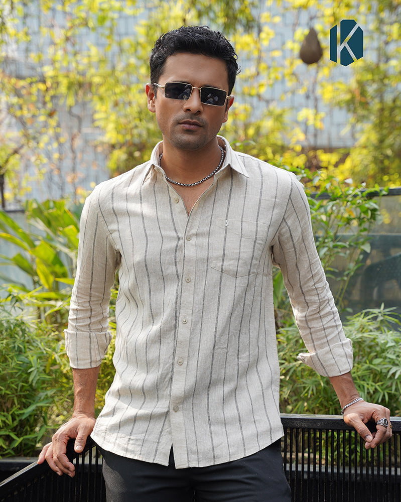 Beige & Black Stripe Full Sleeve Shirt - Premium Remi Cotton