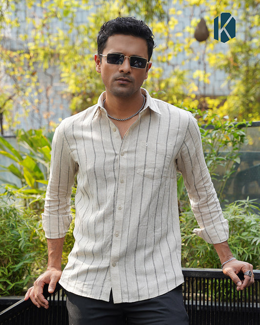 Beige & Black Stripe Full Sleeve Shirt - Premium Remi Cotton