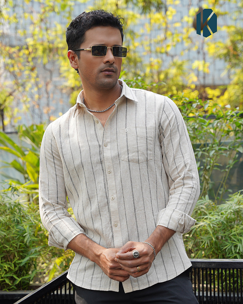Beige & Black Stripe Full Sleeve Shirt - Premium Remi Cotton