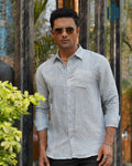 Deep Sky Blue Denim-Texture Full Sleeve Shirt - Premium Remi Cotton