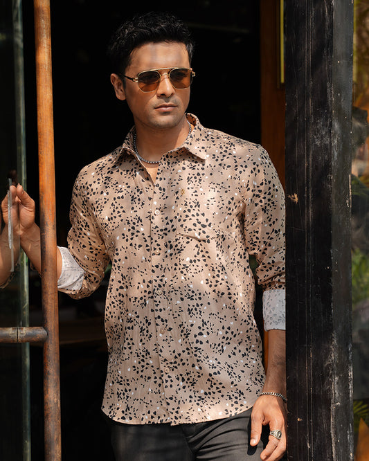 Sand Leopard Spot Print Full Sleeve Shirt - Premium Remi Cotton