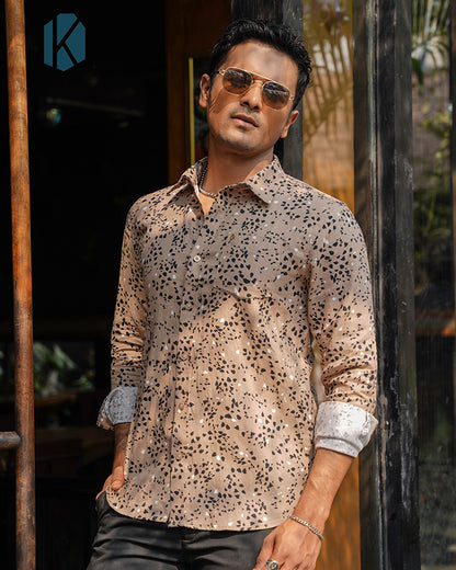 Sand Leopard Spot Print Full Sleeve Shirt - Premium Remi Cotton