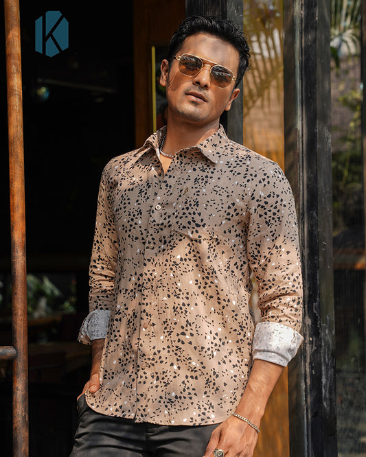 Sand Leopard Spot Print Full Sleeve Shirt - Premium Remi Cotton