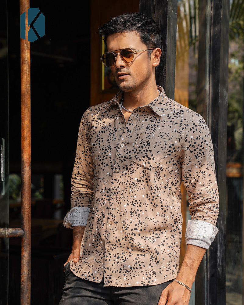 Sand Leopard Spot Print Full Sleeve Shirt - Premium Remi Cotton
