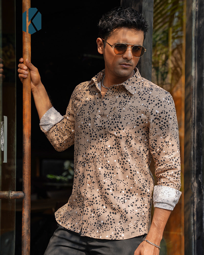 Sand Leopard Spot Print Full Sleeve Shirt - Premium Remi Cotton