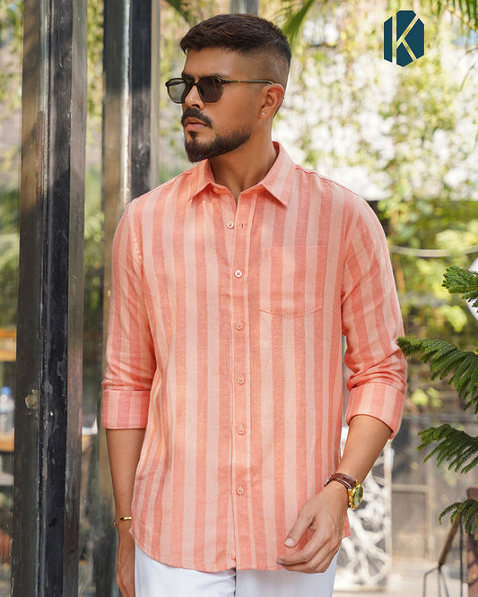 Peach & Cream Stripe Full Sleeve Shirt - Premium Remi Cotton