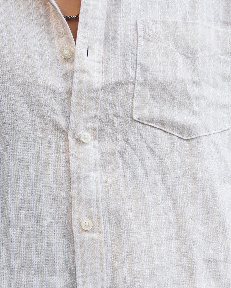 Cream & White Stripe Full Sleeve Shirt - Premium Fancy Cotton