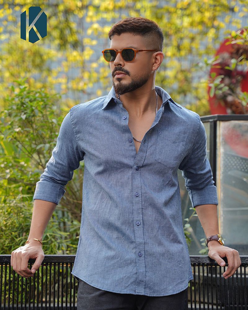 Steel Blue Remi Cotton Full Sleeve Shirt for Men – Cool, Modern & Effortlessly Versatile