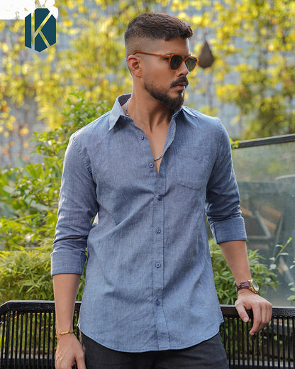 Steel Blue Remi Cotton Full Sleeve Shirt for Men – Cool, Modern & Effortlessly Versatile