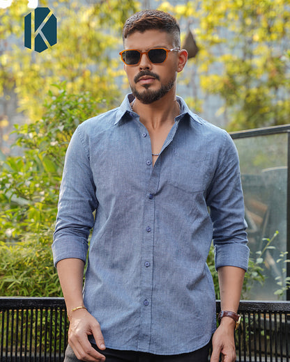 Steel Blue Remi Cotton Full Sleeve Shirt for Men – Cool, Modern & Effortlessly Versatile