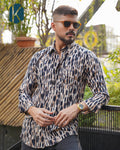 Black & Beige Ikat Abstract Print Remi Cotton Full Sleeve Shirt for Men – Bold Evening & Casual Style