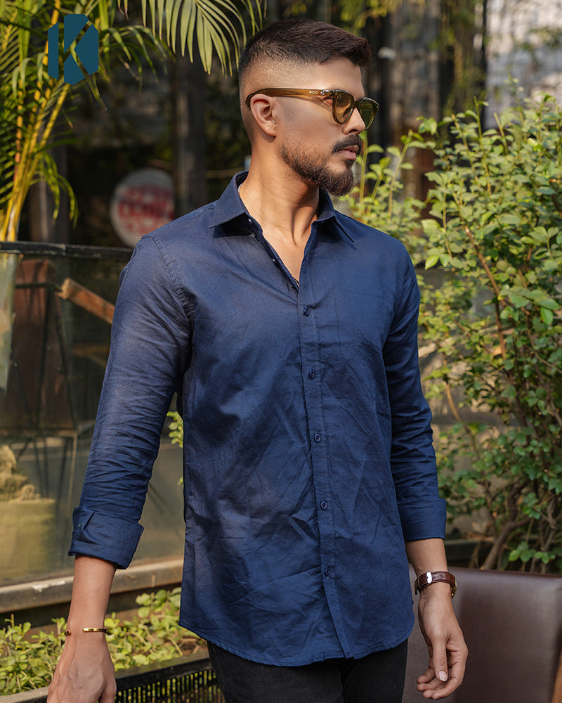 Deep Navy Blue Remi Cotton Full Sleeve Shirt for Men – Sharp Office & Smart-Casual Wear