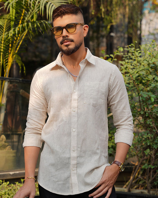 Cream Texture Remi Cotton Full Sleeve Shirt for Men – Effortless Neutral Elegance