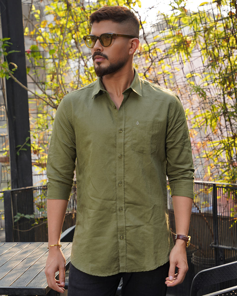 Olive Green Remi Cotton Full Sleeve Shirt for Men – Premium Office & Smart-Casual Wear