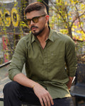 Olive Green Remi Cotton Full Sleeve Shirt for Men – Premium Office & Smart-Casual Wear