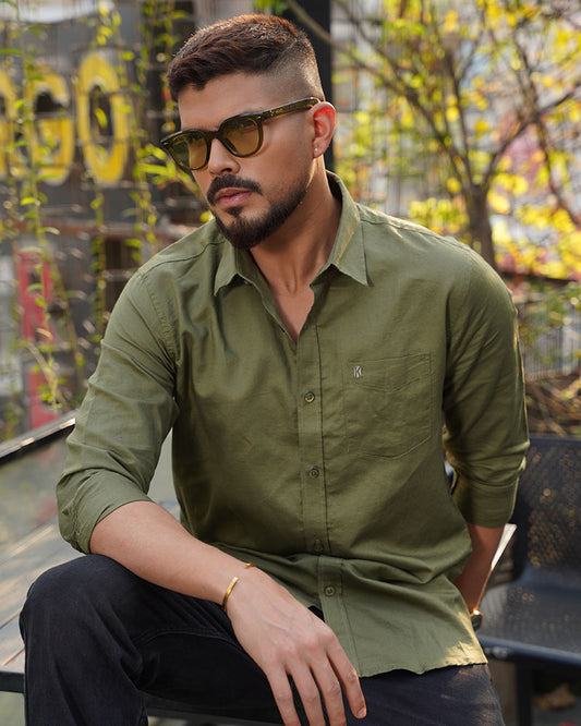 Olive Green Remi Cotton Full Sleeve Shirt for Men – Premium Office & Smart-Casual Wear
