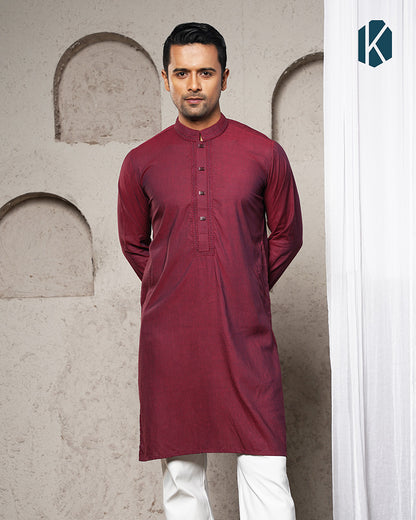 Maroon Embroidered Premium Cotton Panjabi for Men