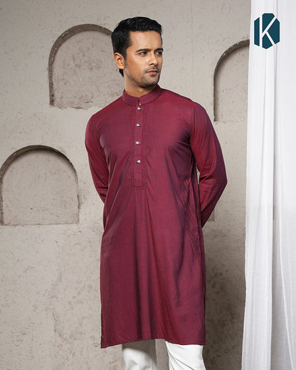 Maroon Embroidered Premium Cotton Panjabi for Men