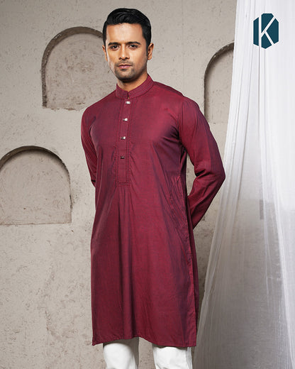 Maroon Embroidered Premium Cotton Panjabi for Men