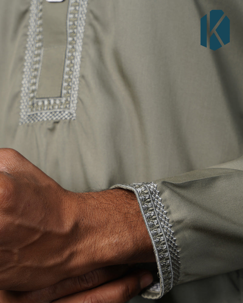 Olive Green Embroidered Panjabi For Men