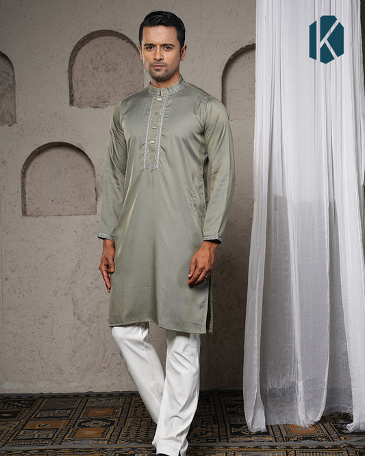 Olive Green Embroidered Panjabi For Men