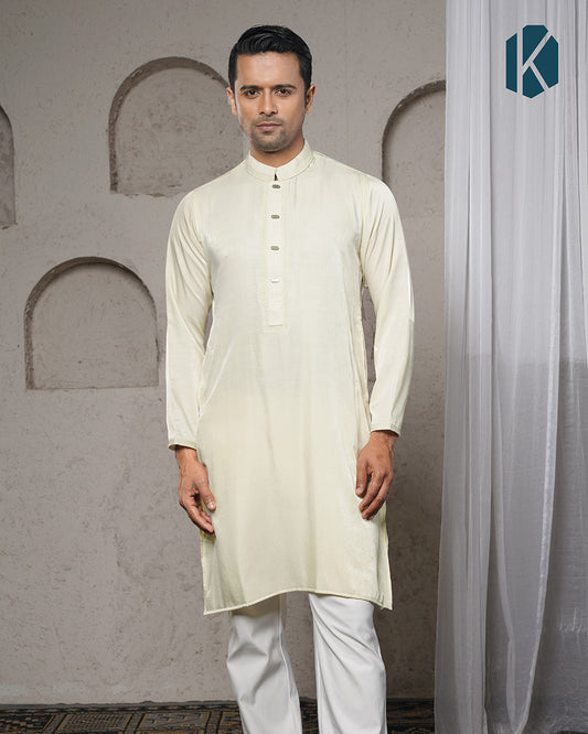 Cream Embroidered Panjabi for Men