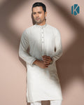 Off-White Textured Panjabi with Grey Embroidery for Men