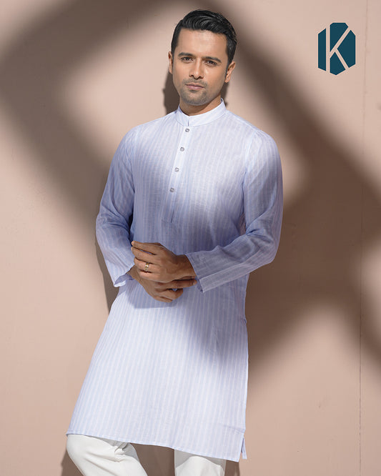 Sky Blue & Cream Stripe Remi Cotton Panjabi for Men