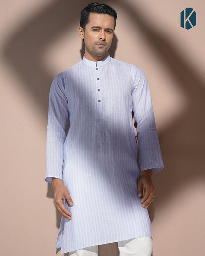 Sky Blue & Cream Stripe Remi Cotton Panjabi for Men