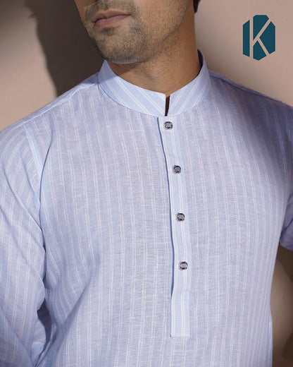 Sky Blue & Cream Stripe Remi Cotton Panjabi for Men