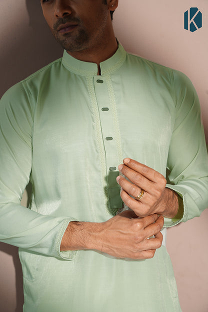 Mint Green Embroidered Panjabi for Men