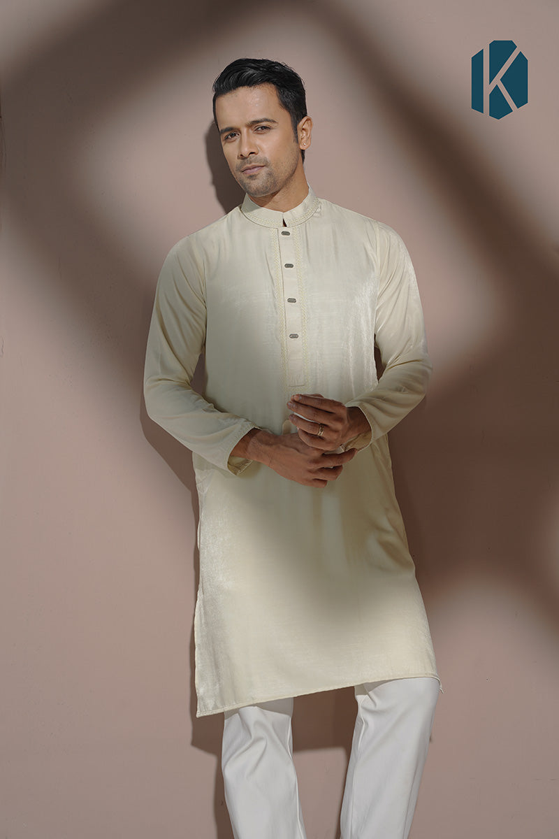 Cream Embroidered Panjabi for Men