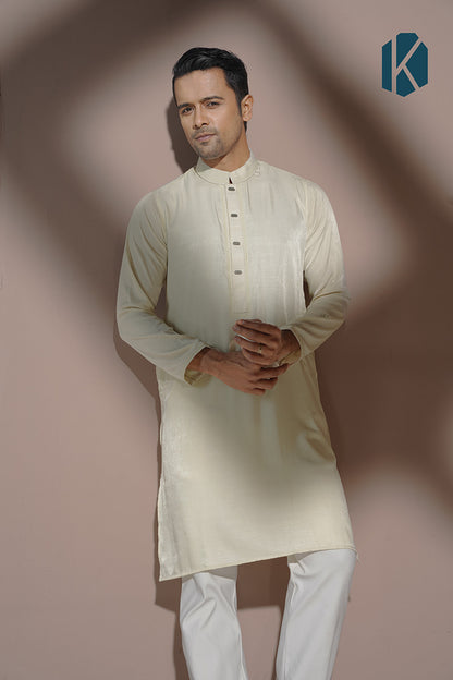 Cream Embroidered Panjabi for Men