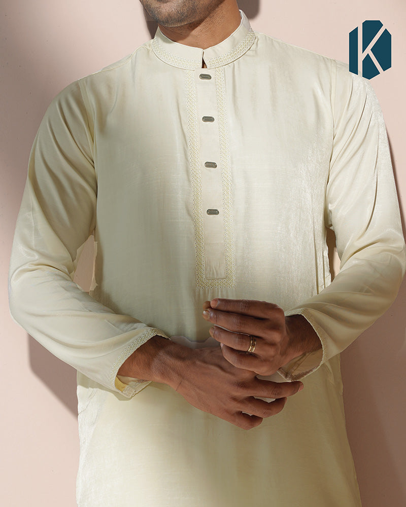 Cream Embroidered Panjabi for Men