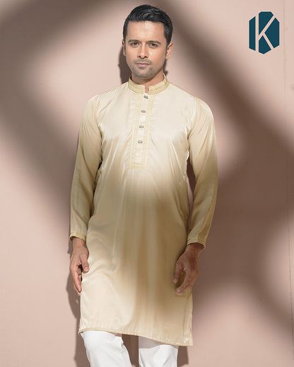 Beige Gold Embroidered Panjabi for Men