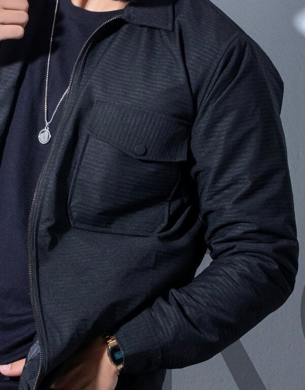 Black Textured Luxe Fabric Jacket