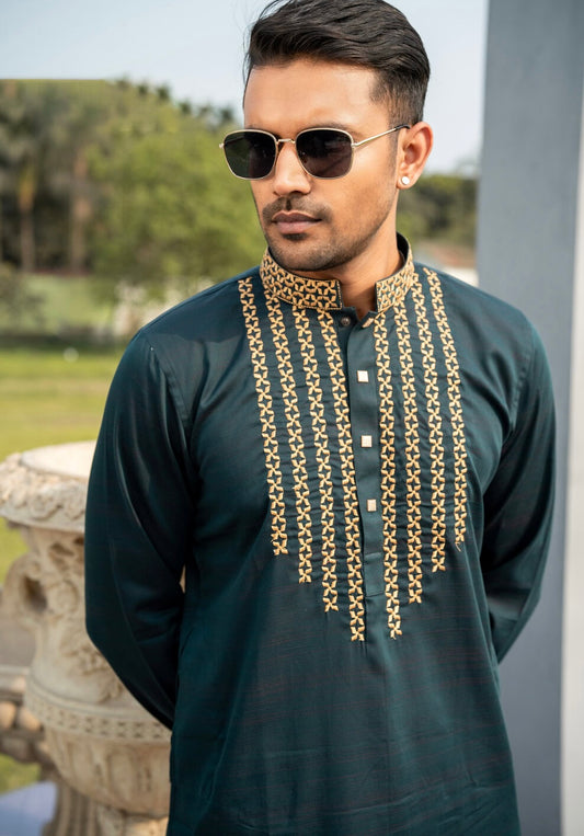 Green  Embroidery Premium  Panjabi