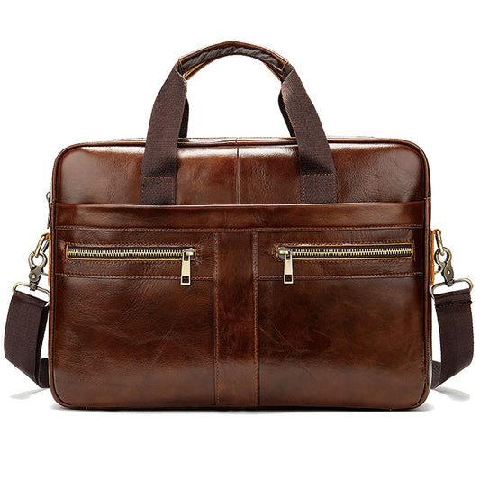 Men’s First Layer Cowhide Genuine Leather Briefcase