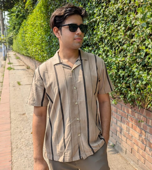 Beige Color Stripe Half sleeve shirt