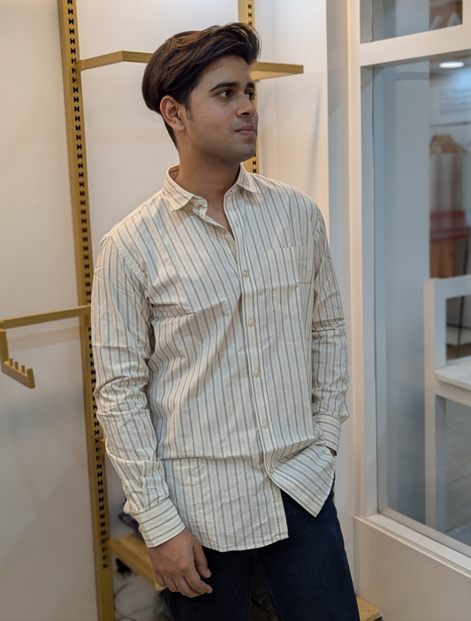Cream and Ash stripe full sleeve shirt.