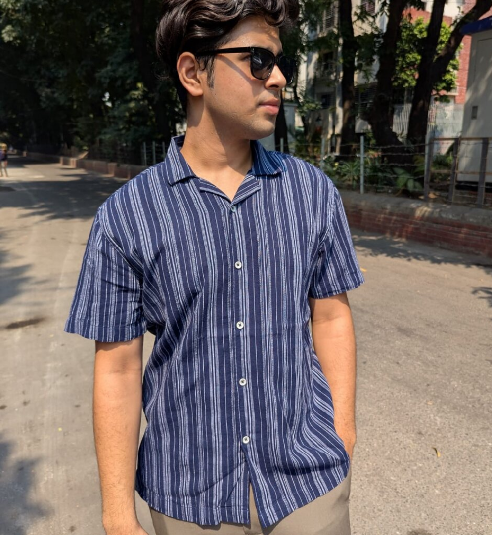 Navy Blue Fancy Cotton Half Sleeve Shirt